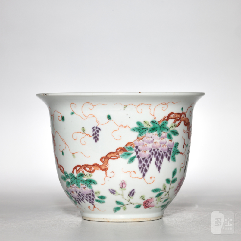 清晚期 粉彩花鸟葡萄纹花盆 - 图4